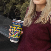 Namibia Christmas Tumbler Cup with Blue-Yellow Diamond Pattern, Coat of Arms, and Flag Map Motif - Wonder Print Shop