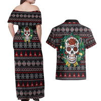 Skull Christmas Couples Matching Off Shoulder Maxi Dress and Hawaiian Shirt Xmas Holiday Patterns - Wonder Print Shop