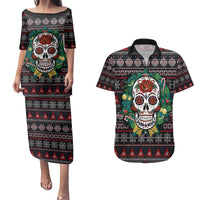 Skull Christmas Couples Matching Puletasi and Hawaiian Shirt Xmas Holiday Patterns - Wonder Print Shop