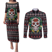 Skull Christmas Couples Matching Puletasi and Long Sleeve Button Shirt Xmas Holiday Patterns - Wonder Print Shop