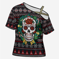 Skull Christmas Cross Shoulder Shirt Xmas Holiday Patterns - Wonder Print Shop