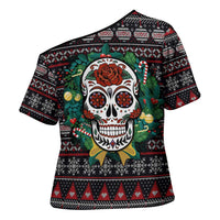 Skull Christmas Cross Shoulder Shirt Xmas Holiday Patterns - Wonder Print Shop