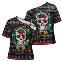 Skull Christmas Cross Shoulder Shirt Xmas Holiday Patterns - Wonder Print Shop