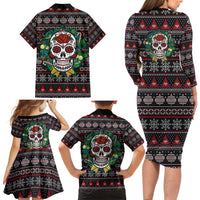 Skull Christmas Family Matching Long Sleeve Bodycon Dress and Hawaiian Shirt Xmas Holiday Patterns - Wonder Print Shop