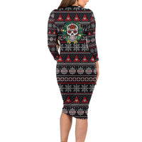 Skull Christmas Family Matching Long Sleeve Bodycon Dress and Hawaiian Shirt Xmas Holiday Patterns - Wonder Print Shop