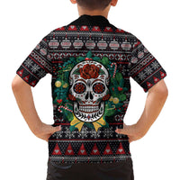 Skull Christmas Family Matching Off The Shoulder Long Sleeve Dress and Hawaiian Shirt Xmas Holiday Patterns - Wonder Print Shop