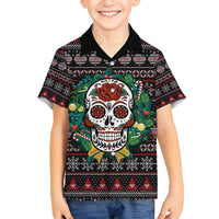 Skull Christmas Family Matching Off Shoulder Maxi Dress and Hawaiian Shirt Xmas Holiday Patterns - Wonder Print Shop