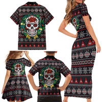Skull Christmas Family Matching Short Sleeve Bodycon Dress and Hawaiian Shirt Xmas Holiday Patterns - Wonder Print Shop