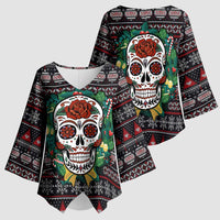 Skull Christmas Kimono Sleeve Blouse Xmas Holiday Patterns - Wonder Print Shop