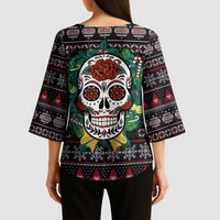 Skull Christmas Kimono Sleeve Blouse Xmas Holiday Patterns - Wonder Print Shop