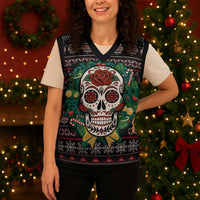 Skull Christmas Knitted V-Neck Vest Xmas Holiday Patterns - Wonder Print Shop