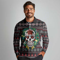 Skull Christmas Long Sleeve Polo Shirt Xmas Holiday Patterns - Wonder Print Shop