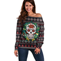 Skull Christmas Off Shoulder Sweater Xmas Holiday Patterns - Wonder Print Shop