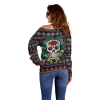 Skull Christmas Off Shoulder Sweater Xmas Holiday Patterns - Wonder Print Shop