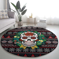 Skull Christmas Round Carpet Xmas Holiday Patterns - Wonder Print Shop