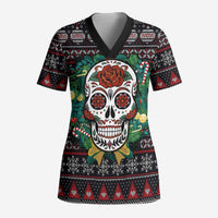 Skull Christmas Scrub Top Xmas Holiday Patterns - Wonder Print Shop