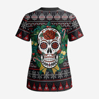 Skull Christmas Scrub Top Xmas Holiday Patterns - Wonder Print Shop