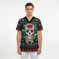 Skull Christmas Scrub Top Xmas Holiday Patterns - Wonder Print Shop