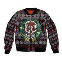 Skull Christmas Sleeve Zip Bomber Jacket Xmas Holiday Patterns - Wonder Print Shop