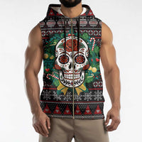 Skull Christmas Sleeveless Zip Hoodie Xmas Holiday Patterns - Wonder Print Shop