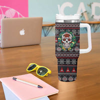 Skull Christmas Tumbler With Handle Xmas Holiday Patterns - Wonder Print Shop
