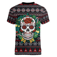 Skull Christmas Women V-Neck T-Shirt Xmas Holiday Patterns - Wonder Print Shop