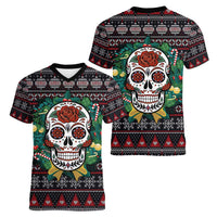 Skull Christmas Women V-Neck T-Shirt Xmas Holiday Patterns - Wonder Print Shop