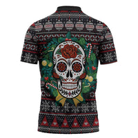 Skull Christmas Zipper Polo Shirt Xmas Holiday Patterns - Wonder Print Shop