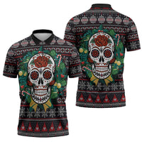 Skull Christmas Zipper Polo Shirt Xmas Holiday Patterns - Wonder Print Shop