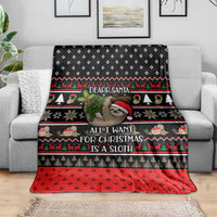 Sloth All I Want For Christmas Blanket Xmas Holiday Patterns - Wonder Print Shop