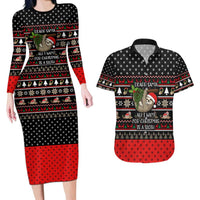 Sloth All I Want For Christmas Couples Matching Long Sleeve Bodycon Dress and Hawaiian Shirt Xmas Holiday Patterns - Wonder Print Shop