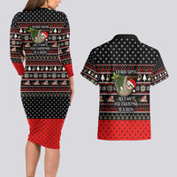 Sloth All I Want For Christmas Couples Matching Long Sleeve Bodycon Dress and Hawaiian Shirt Xmas Holiday Patterns - Wonder Print Shop