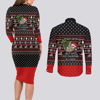 Sloth All I Want For Christmas Couples Matching Long Sleeve Bodycon Dress and Long Sleeve Button Shirt Xmas Holiday Patterns - Wonder Print Shop