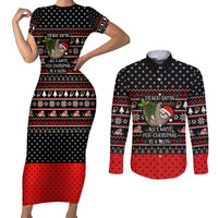Sloth All I Want For Christmas Couples Matching Short Sleeve Bodycon Dress and Long Sleeve Button Shirt Xmas Holiday Patterns - Wonder Print Shop