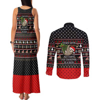 Sloth All I Want For Christmas Couples Matching Tank Maxi Dress and Long Sleeve Button Shirt Xmas Holiday Patterns - Wonder Print Shop