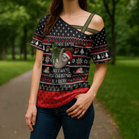 Sloth All I Want For Christmas Cross Shoulder Shirt Xmas Holiday Patterns - Wonder Print Shop