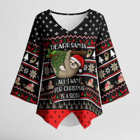 Sloth All I Want For Christmas Kimono Sleeve Blouse Xmas Holiday Patterns - Wonder Print Shop