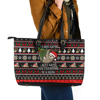 Sloth All I Want For Christmas Leather Tote Bag Xmas Holiday Patterns - Wonder Print Shop
