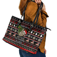 Sloth All I Want For Christmas Leather Tote Bag Xmas Holiday Patterns - Wonder Print Shop