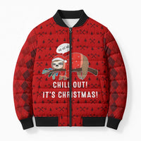 Sloth Chill Out Christmas Bomber Puffer Jacket Xmas Holiday Patterns - Wonder Print Shop