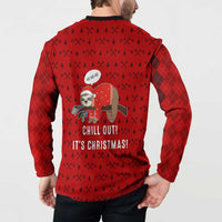 Sloth Chill Out Christmas Button Sweatshirt Xmas Holiday Patterns - Wonder Print Shop