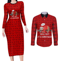 Sloth Chill Out Christmas Couples Matching Long Sleeve Bodycon Dress and Long Sleeve Button Shirt Xmas Holiday Patterns - Wonder Print Shop