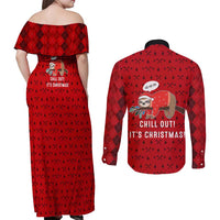 Sloth Chill Out Christmas Couples Matching Off Shoulder Maxi Dress and Long Sleeve Button Shirt Xmas Holiday Patterns - Wonder Print Shop