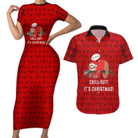 Sloth Chill Out Christmas Couples Matching Short Sleeve Bodycon Dress and Hawaiian Shirt Xmas Holiday Patterns - Wonder Print Shop
