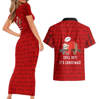 Sloth Chill Out Christmas Couples Matching Short Sleeve Bodycon Dress and Hawaiian Shirt Xmas Holiday Patterns - Wonder Print Shop
