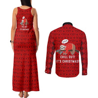 Sloth Chill Out Christmas Couples Matching Tank Maxi Dress and Long Sleeve Button Shirt Xmas Holiday Patterns - Wonder Print Shop
