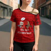 Sloth Chill Out Christmas Cross Shoulder Shirt Xmas Holiday Patterns - Wonder Print Shop