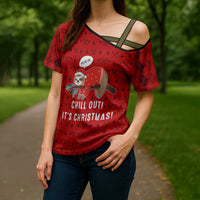 Sloth Chill Out Christmas Cross Shoulder Shirt Xmas Holiday Patterns - Wonder Print Shop