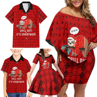 Sloth Chill Out Christmas Family Matching Off Shoulder Short Dress and Hawaiian Shirt Xmas Holiday Patterns - Wonder Print Shop