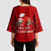 Sloth Chill Out Christmas Kimono Sleeve Blouse Xmas Holiday Patterns - Wonder Print Shop